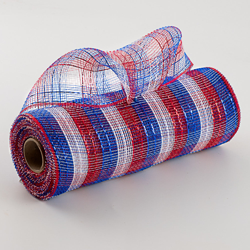 10 x 30 Feet Deco Poly Mesh Ribbon - Metallic Check Red White Blue : RE1370EX