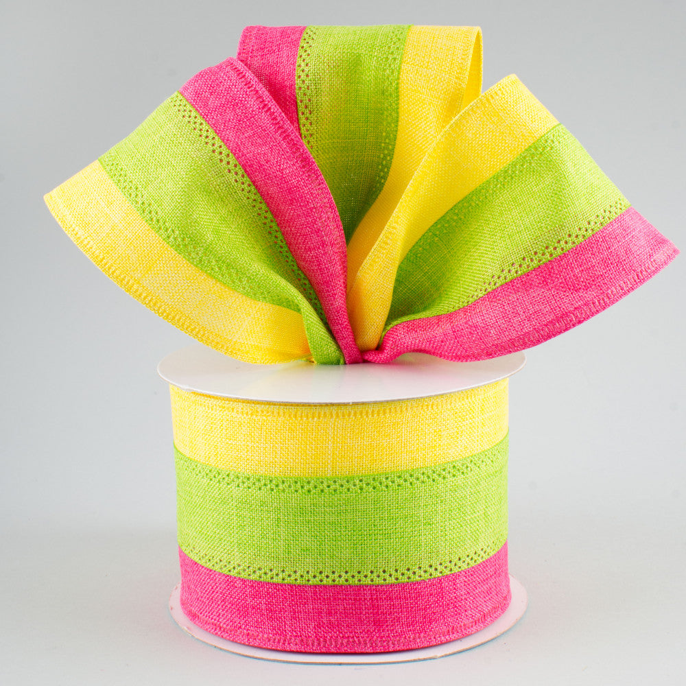 2.5x10yd 3 Color 3 In 1 Royal Burlap, Yellow/Lime/Hot Pink FF94