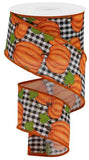 2.5"x10yd Pumpkin Patch On Check, White/Orange/Moss/Black  OC22