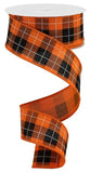 1.5"x10yd Printed Woven Check On Royal Burlap, Orange/Black/White  AP7