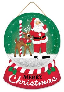 12"H x 9"L Merry Christmas Snow Globe Sign, Red/Emerald Green/Brown/White/Black  SPE