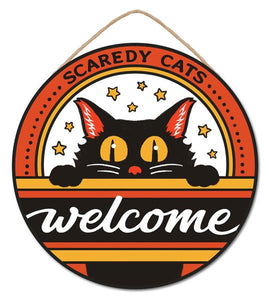 10.5" Dia. Halloween Scaredy Cats Welcome, Orange/Yellow/Charcoal/White  WS5