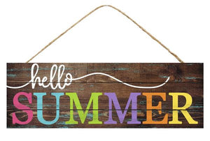 15"L x 5"H Hello Summer Sign, Brown/Yellow/Orange/Lavender/Lime/Turquoise/Hot Pink/White  WS3