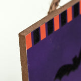 12.5"L x 6"H Happy Halloween Sign w/Striped Edge, Orange/Purple/Black/Soft Yellow  WS5