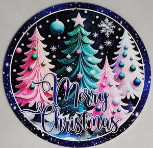 8" Round Aluminum Merry Christmas Sign, Pink/Green/Blue/Black/White  WS5A ***OUT FOR THE SEASON***