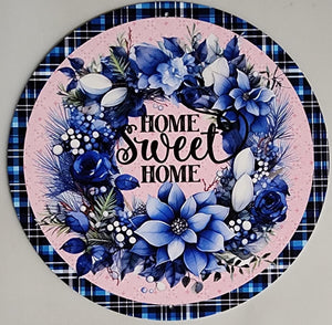 8" Round Aluminum Home Sweet Home Sign, Blue/Pale Pink/Black/White  WS5A ***ARRIVING 30+ DAYS***