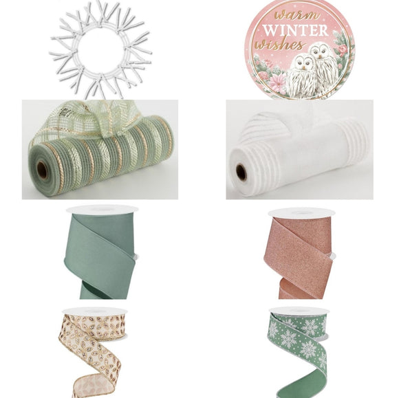 Wreath Kit, Warm Winter Wishes, Rose/Sage Green/Grey/White/Gold ***OUT FOR THE SEASON***
