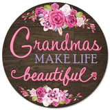 12" Round Metal Grandmas Make Life Beautiful Sign, Brown/Black/Pink/Purple/Green  WS5