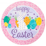 12" Round Metal Glitter And Leopard Happy Easter Sign, Pink/White/Lavender/Blue/Mint Green  WS5