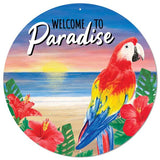 12" Round Metal Welcome To Paradise Sign, Pink/Yellow/Black/White/Green/Blue   WS5