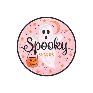 8" Round Metal Glitter Spooky Ghost Sign, Pink/Orange/Black/White  WS5