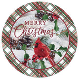12" Round Metal Merry Christmas/Cardinal Sign, White/Red/Green/Black  WS5 ***OUT FOR THE SEASON***