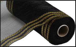 10.5"x10yd Border Stripe Metallic Mesh, Black/18k Gold Foil  SU35P