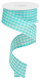 1.5"x10yd Gingham Check, Turquoise/White  MA19
