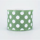 2.5"x10yd Medium Polka Dots On Royal Burlap, Clover Green/White ***ARRIVING SUMMER 2024***