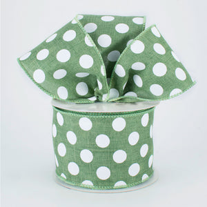 2.5"x10yd Medium Polka Dots On Royal Burlap, Clover Green/White ***ARRIVING SUMMER 2024***