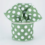 2.5"x10yd Medium Polka Dots On Royal Burlap, Clover Green/White ***ARRIVING FALL 2024***