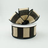 1.5"x10yd Wide Stripes On Royal Burlap, Beige/Black  AP20
