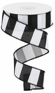 1.5"x10yd Wide Stripes On Royal Burlap, White/Black  AP7
