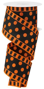 2.5"x10yd Dots And Stripes, Orange/Black  JY1