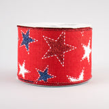 2.5"x10yd Dashed Glitter Star On Royal Burlap, White/Navy/Red Glitter  MA14