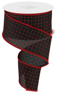 2.5"x10yd Raised Stitched Squares On Royal Burlap, Black/Red  MA3