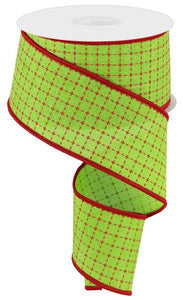 2.5"x10yd Raised Stitched Squares On Royal Burlap, Lime/Red  MA3