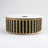 1.5"x10yd Glitter Horizontal Stripes On Royal Burlap, Black/Gold Glitter  NV6