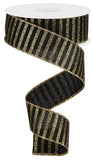 1.5"x10yd Glitter Horizontal Stripes On Royal Burlap, Black/Gold Glitter  NV6