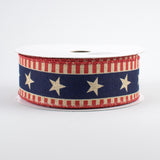 1.5"x10yd Bold Stars And Stripes On Royal Burlap, Light Beige/Red/Blue  DC5