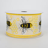 2.5"x10yd Honey Bee On Royal Burlap, Cream/Yellow/Black  2A