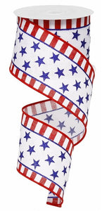 2.5"x50yd Stars And Stripes On Royal Burlap, Red/White/Royal Blue  WL50