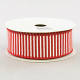 1.5"x10yd Horizontal Stripes On Royal Burlap, Red/White  NV2