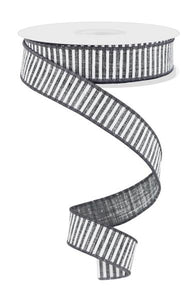 7/8"x10yd Horizontal Stripes On Royal Burlap, Grey/White  MA24