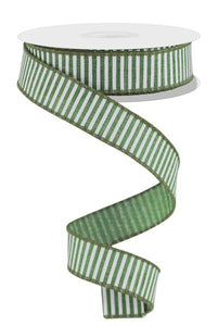 7/8"x10yd Horizontal Stripes On Royal Burlap, Clover Green/White  MA25