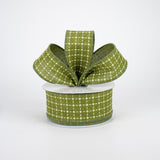 1.5"x10yd Raised Stitched Squares On Royal Burlap, Moss Green/Cream  OC7