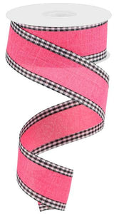 1.5"x10yd Royal Burlap Gingham Edge, Hot Pink/Black/White  AP26