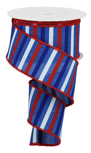 2.5"x10yd Horizontal Stripe On Royal Burlap, Royal Blue/Red/Blue/White  MA78