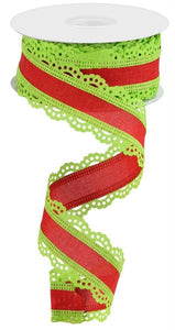 1.5"x10yd Royal Burlap Scalloped Edge, Red/Lime Green  JY7