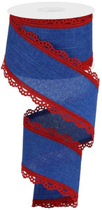 2.5"x10yd Royal Burlap Scalloped Edge, Red/Royal Blue  JY4