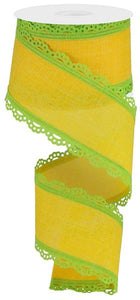 2.5"x10yd Royal Burlap Scalloped Edge, Sun Yellow/Lime Green  MA92