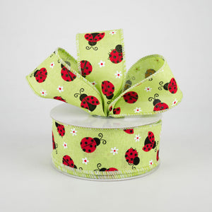 1.5"x10yd Mini Ladybugs On Royal, Bright Green/Red/White/Black  M42D