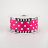 1.5"x10yd Small Polka Dot w/Thin Stripe Edge, Hot Pink/White/Black  DC9