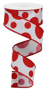 1.5"x10yd Giant Three Size Dots, White/Red  ***ARRIVING FALL 2024***