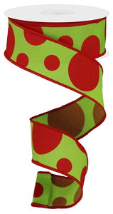 1.5"x10yd Giant Three Size Dots, Lime Green/Red  ***ARRIVING FALL 2024***