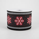 2.5"x10yd Snowflakes w/Stripes, Black/White/Red Glitter  SE2