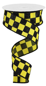 1.5"x10yd Glitter Check, Yellow/Black  JY18