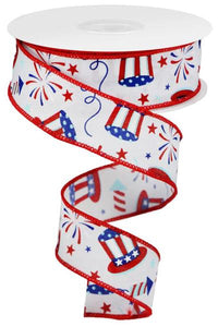 1.5"x10yd Uncle Sam Stars And Fireworks On Royal Burlap, White/Red/Blue  MA50 ***ARRIVING 7 DAYS***