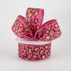 1.5"x10yd Metallic Animal Print On Royal Burlap, Hot Pink/Black/Rust/Gold  MA49