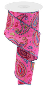 2.5"x10yd Paisley On Royal Burlap, Pink/Lime Green/Hot Pink/Turquoise  MA52